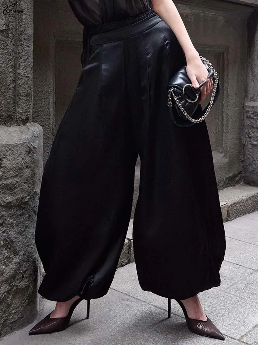 

Oymimi Casual Black Loose Women's Pants Fashion High Waisted Zipper Trousers Autumn Simple Ankle-Length Pants Female Clothing