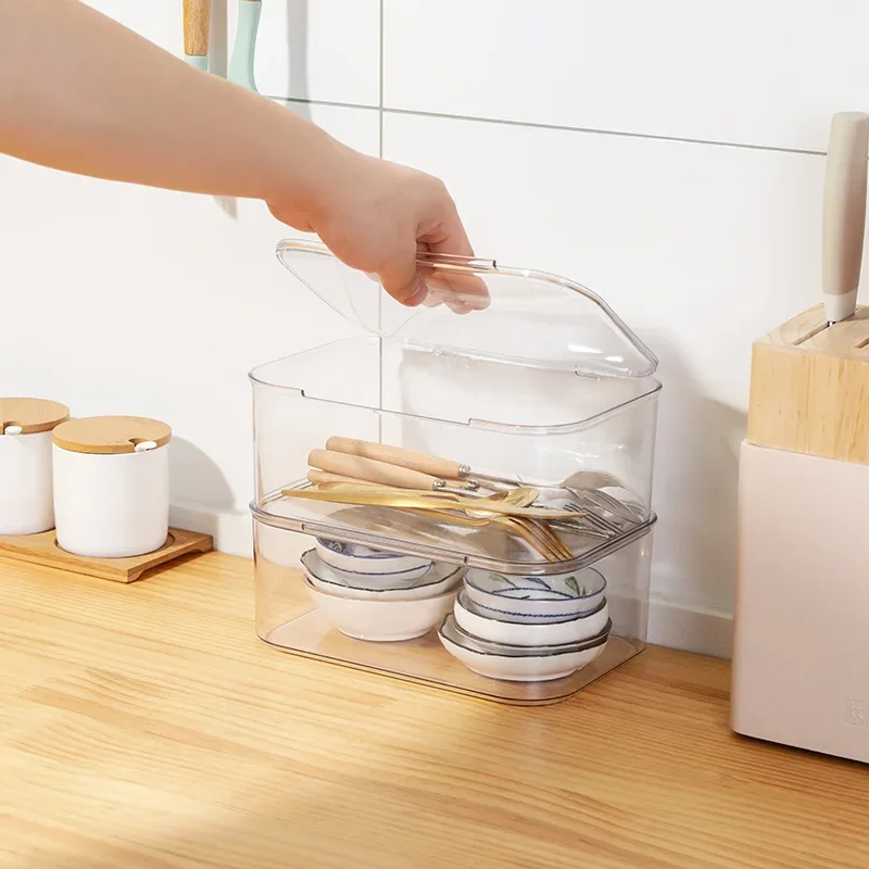 Transparent Cosmetic Storage Box with Lid, Dustproof Desktop Organizer for Makeup Jewelry Small Items