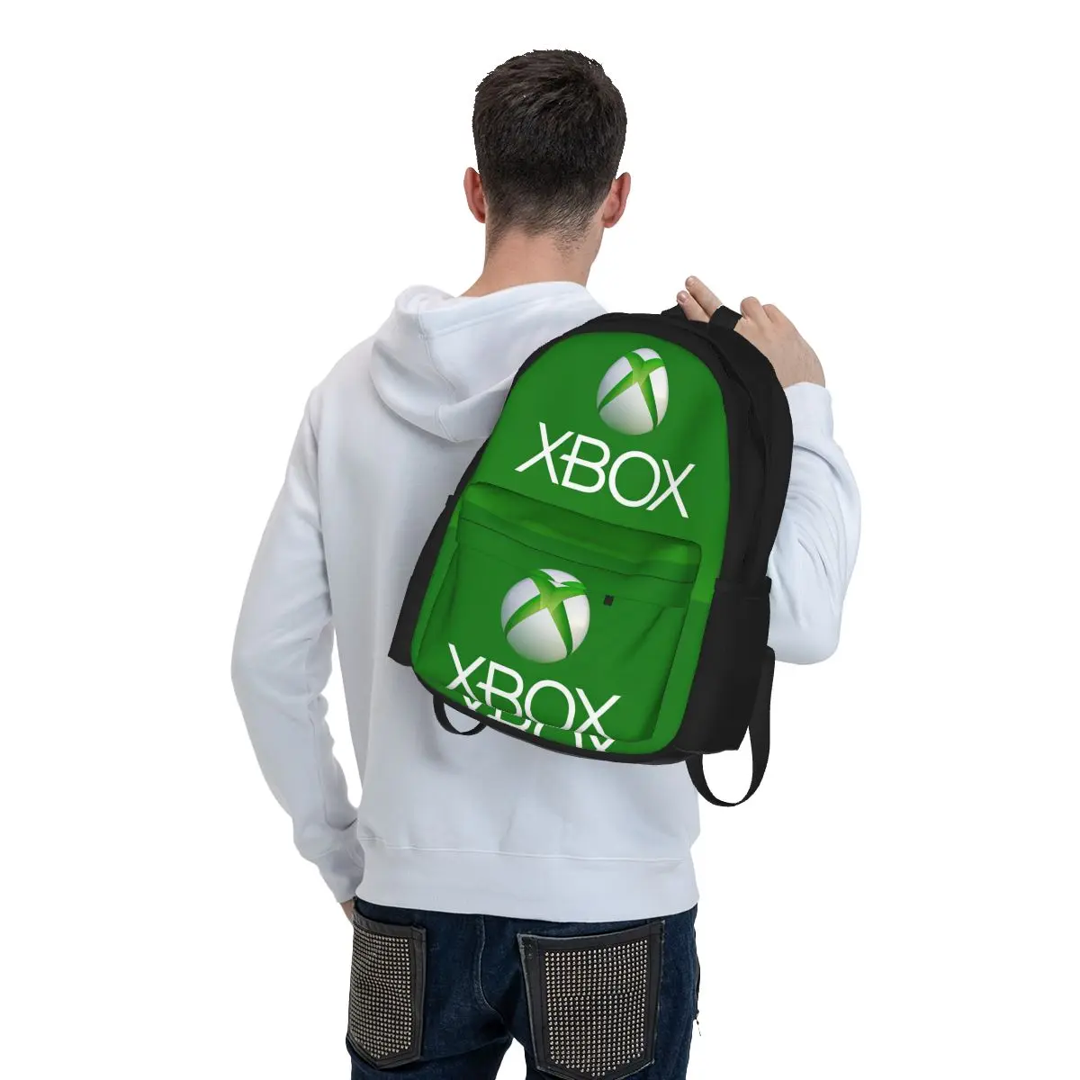 Green Xbox Logo Backpacks Boys Girls Bookbag Students School Bags Cartoon Kids Rucksack Laptop Rucksack Shoulder Bag