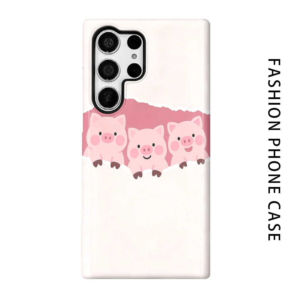 Cute Piggy Phone Case for For Samsung Galaxy S26 S25 S24 S23 S20 FE A56 A36 Ultra Glossy HD Hard Cover Film Shell