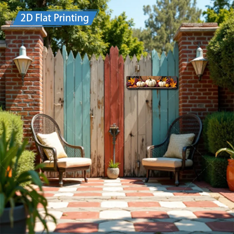 1 szt. Metalowy Znak 4x16 cali Jesienne Zbóje Dynia i Winogrona Druk 2D Rustykalny Wystrój Farmy