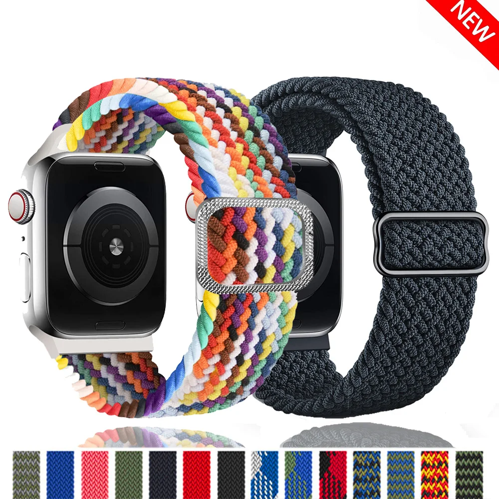 Braided Solo Loop For Apple watch band 44mm 40mm 38mm 42mm Adjustable Elastic Nylon bracelet iWatch serie 3 4 5 se 6 7 45mm 41mm