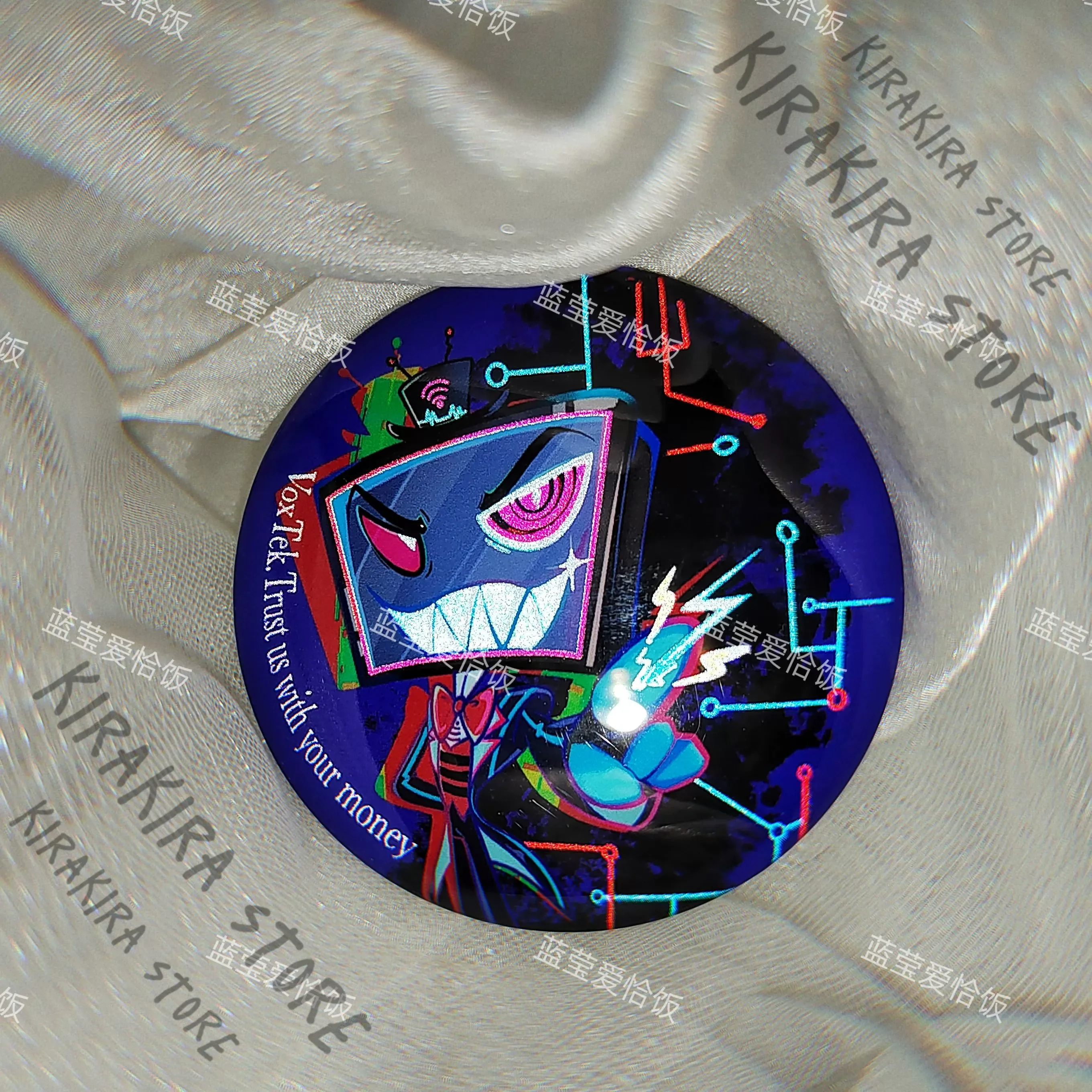 Hazbin Hotel VOX 58mm emblema reflectante insignia de pasador medalla de Cosplay broche de Anime amuleto adornos mascota de alta calidad