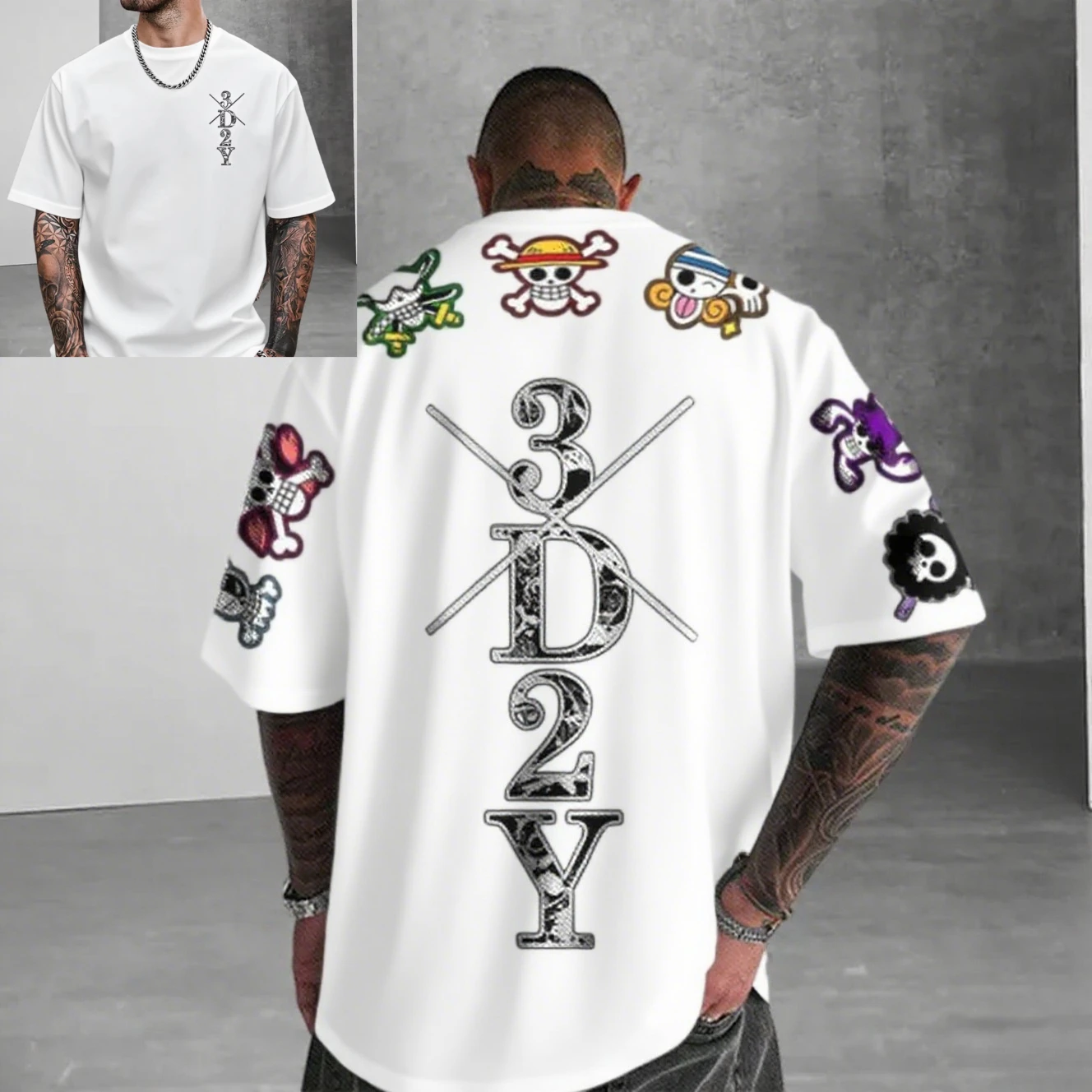 Sommerliches One-Piece-Anime-Skelett-Print Herren-T-Shirt Kurzarm Grafik-T-Shirt Streetwear Hip-Hop Mode Oversized Y2K Kleidung