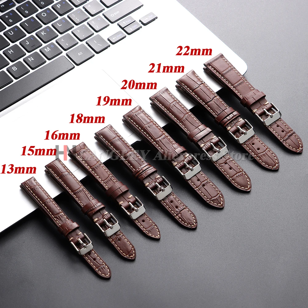 Universelles Ersatz-Uhrenarmband aus echtem Leder, braunes Armband für Männer und Frauen, 13 mm, 15 mm, 16 mm, 18 mm, 19 mm, 20 mm, 21 mm, 22 mm