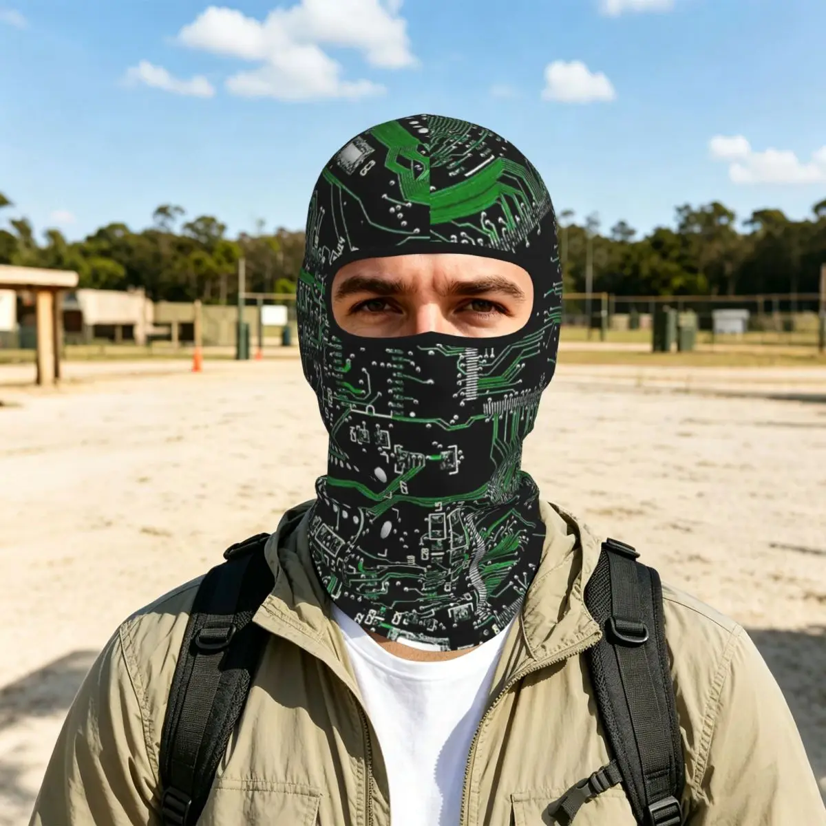 Circuit Board Green Breathable Thin Balaclava Full Face Mask Sun Protection Neck Gaiter For Motorcycle Cycling