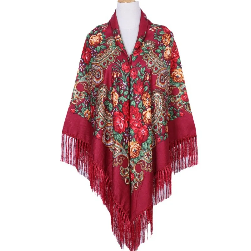 

Traditional 160*160cm Russian Style Muffler Scarf Fringes Oversized Scarf Wrap Fashion Floral Poncho Shawl Gift