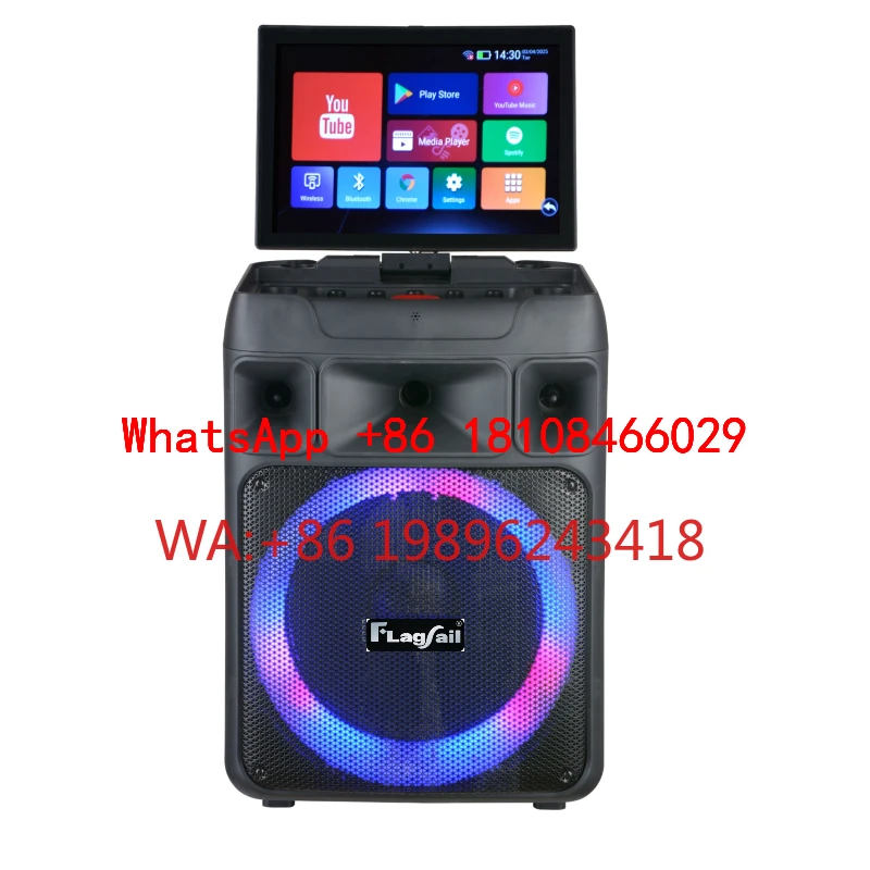 12-дюймовая профессиональная караоке-колонка с 14,1-дюймовым сенсорным экраном для домашнего кинотеатра и использования на улице, с беспроводной зарядкой 5.3 и частным Wi-Fi