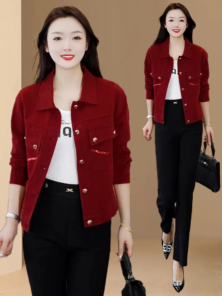 Ankela Red ort Denim Jaet vrouwen Lente Herfst Nieuwe Sle Afslanken Veelzijdige Koreaanse Versie Jaet Top voor Petite Vrouwen