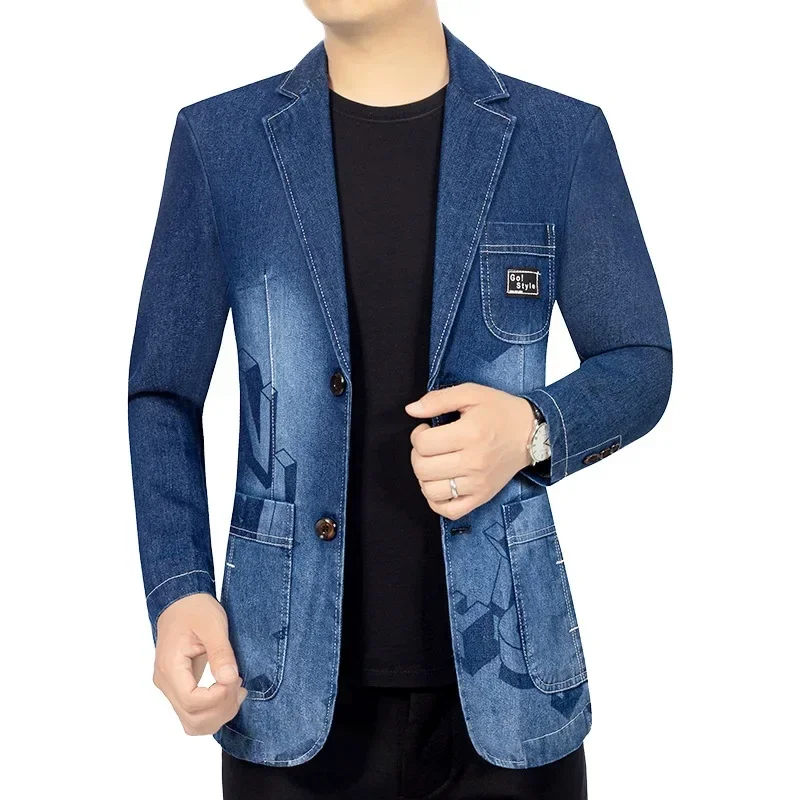 New Fashion Men Casual Denim Blazers Jackets High Quality Man Jeans Suits Coats Male Slim Fit Denim Suits Jackets Size 4XL