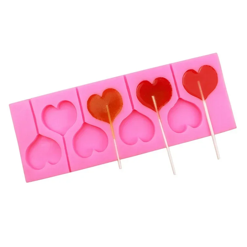 8-Hole Heart Shape Silicone Lollipops Chocolate Mold Candy Cake Baking Mould Pastry Bakeware Cake Decorating Tools Soap Forms