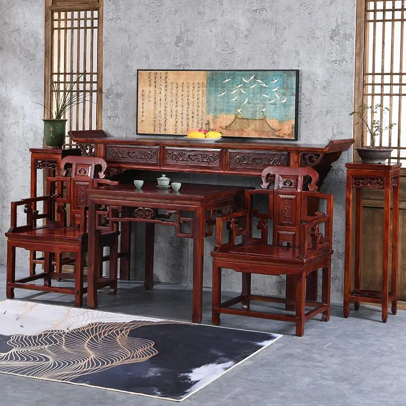 

Zhongtang six-piece set elm offering table solid wood shrine offering table rural furniture hall house strip case Buddhist