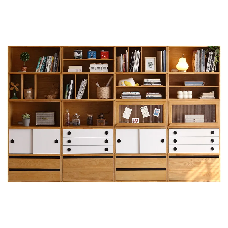 

Ash wood TV cabinet Storage book bucket cabinet Multifunctional solid wood free combination module cabinet