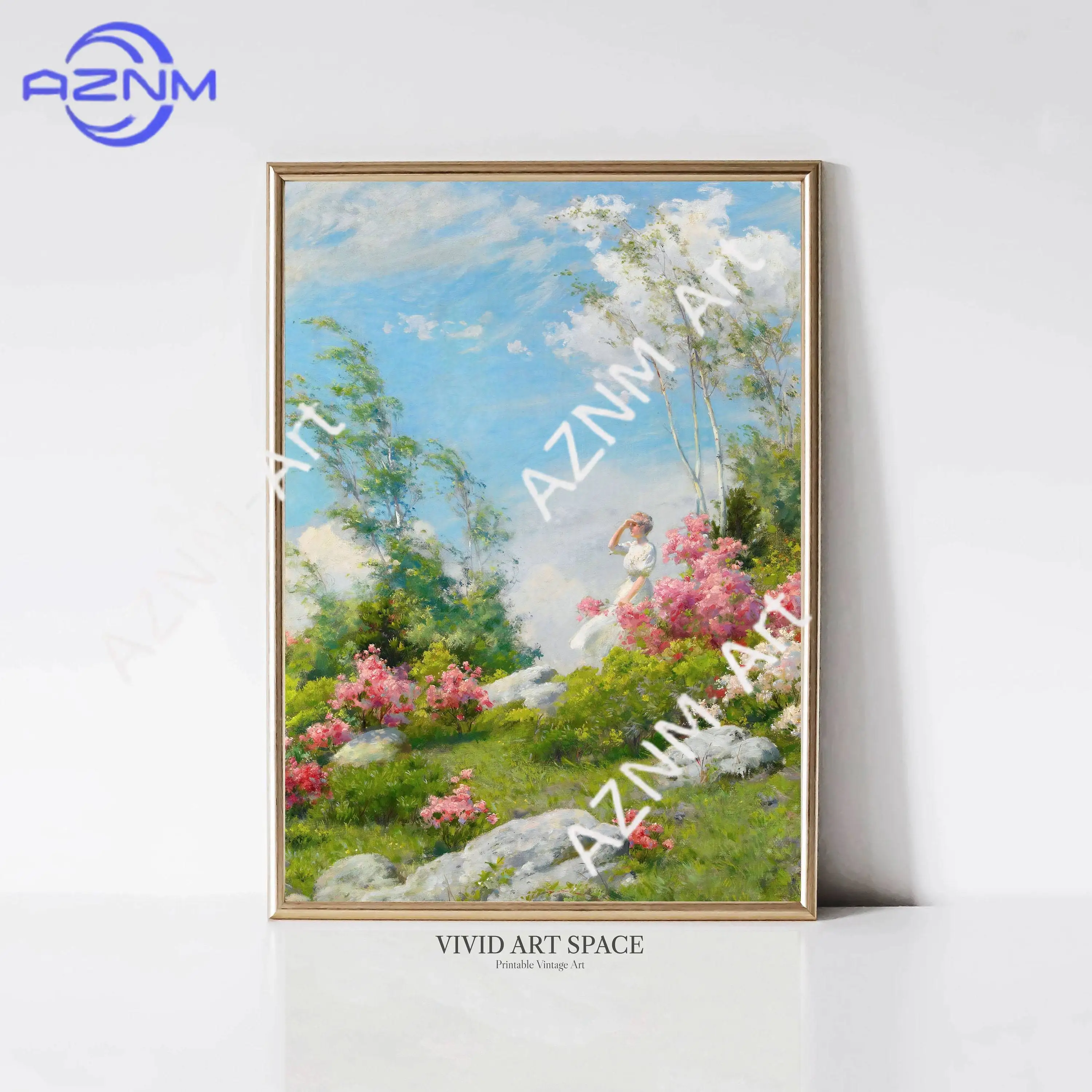 Vintage Landscape River Flowering Garden Forest Meadow Poster Print Wall Art Pictures Canvas Painting Living Room Home Decor
