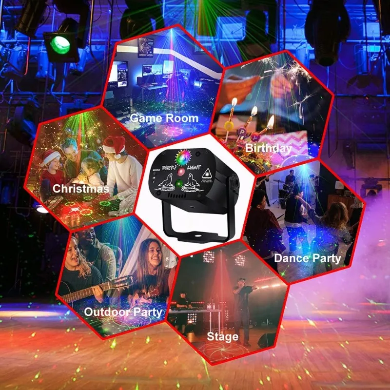 Światła sceniczne disco, oświetlenie DJ na imprezy, aktywowane dźwiękiem, na Boże Narodzenie, do baru, na Halloween, dekoracje, karaoke, pub, KTV, taniec, prezent, urodziny