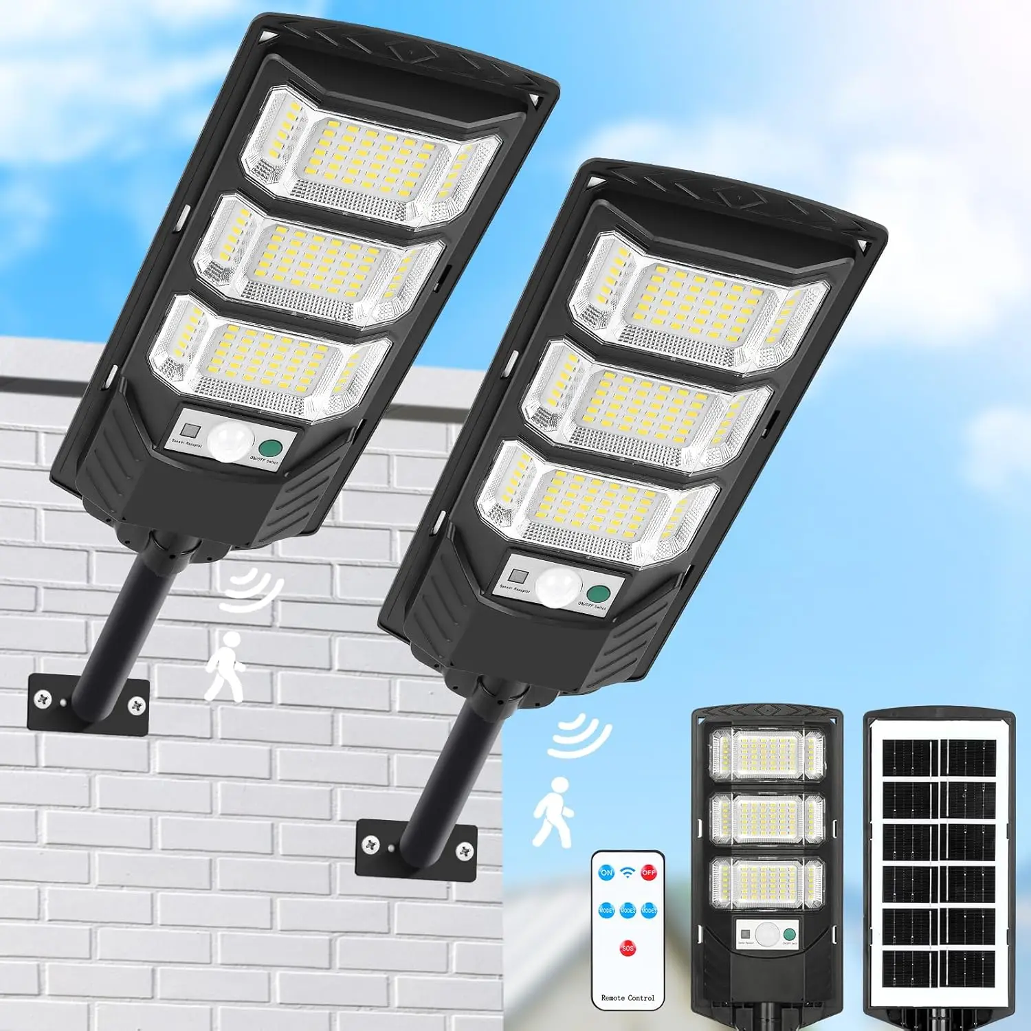 

Solar Lights Outdoor Waterproof 6500K LED Flood Light with Motion Sensor & Remote, Dusk to Dawn, 2-Pack for Yard, Parking Lot