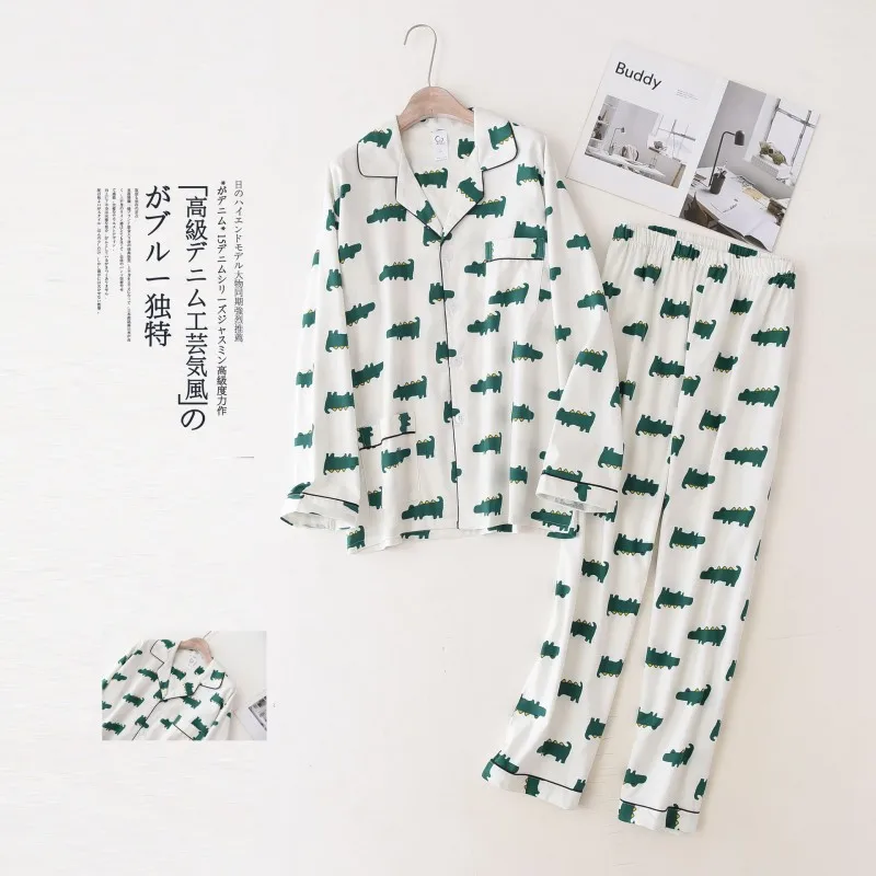 Spring Autumn Men Casual Cartoon Pajama Sets Male 100% Cotton Sleepwear Suit Men Long Sleeve Two-Piece Sets Home Clothes