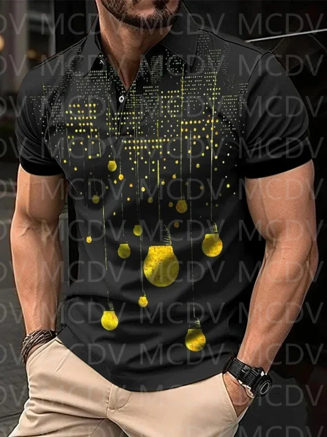 Men's Black Border Of Hexagon 3D Casual Printed Short-Sleeved Polo Shirt 3D Printed Polo Shirt Summer Men's Tops