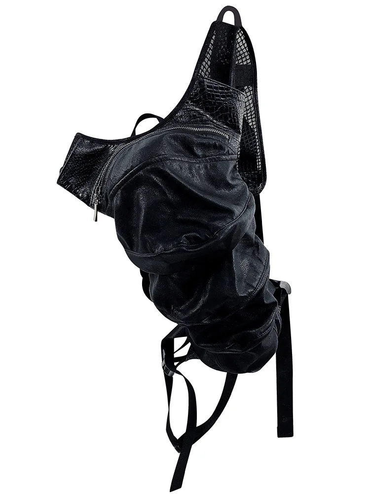 Gear Duke Streampunk Shell Backpack Pu Net Patchwork Knapsack Motorcycle Riding Equipment Multiple Wearing Woman Punk Rucksack