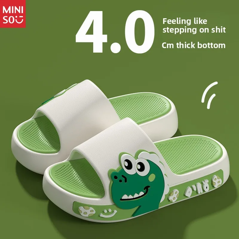 Chinelos Miniso Dinosaur para crianças, sandálias antiderrapantes com sola macia para meninos e meninas