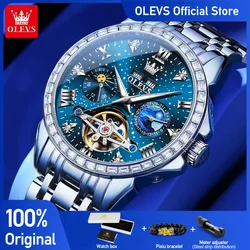 OLEVS 6712 Mens Watch Original Brand Moon Phase Automatic Mechanical Watch Moon Phase Waterproof Watch For Men Starry Dial Reloj