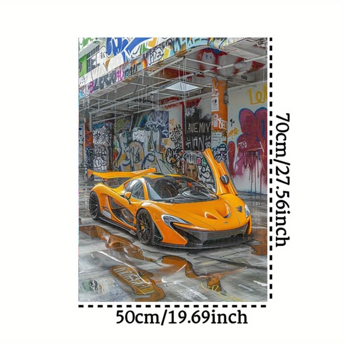 1,000ピース エキゾチックカー＆グラフィティアートパズル - 都市街路の鮮やかなオレンジ色のスポーツカー、大人向けの挑戦的なDIYゲーム