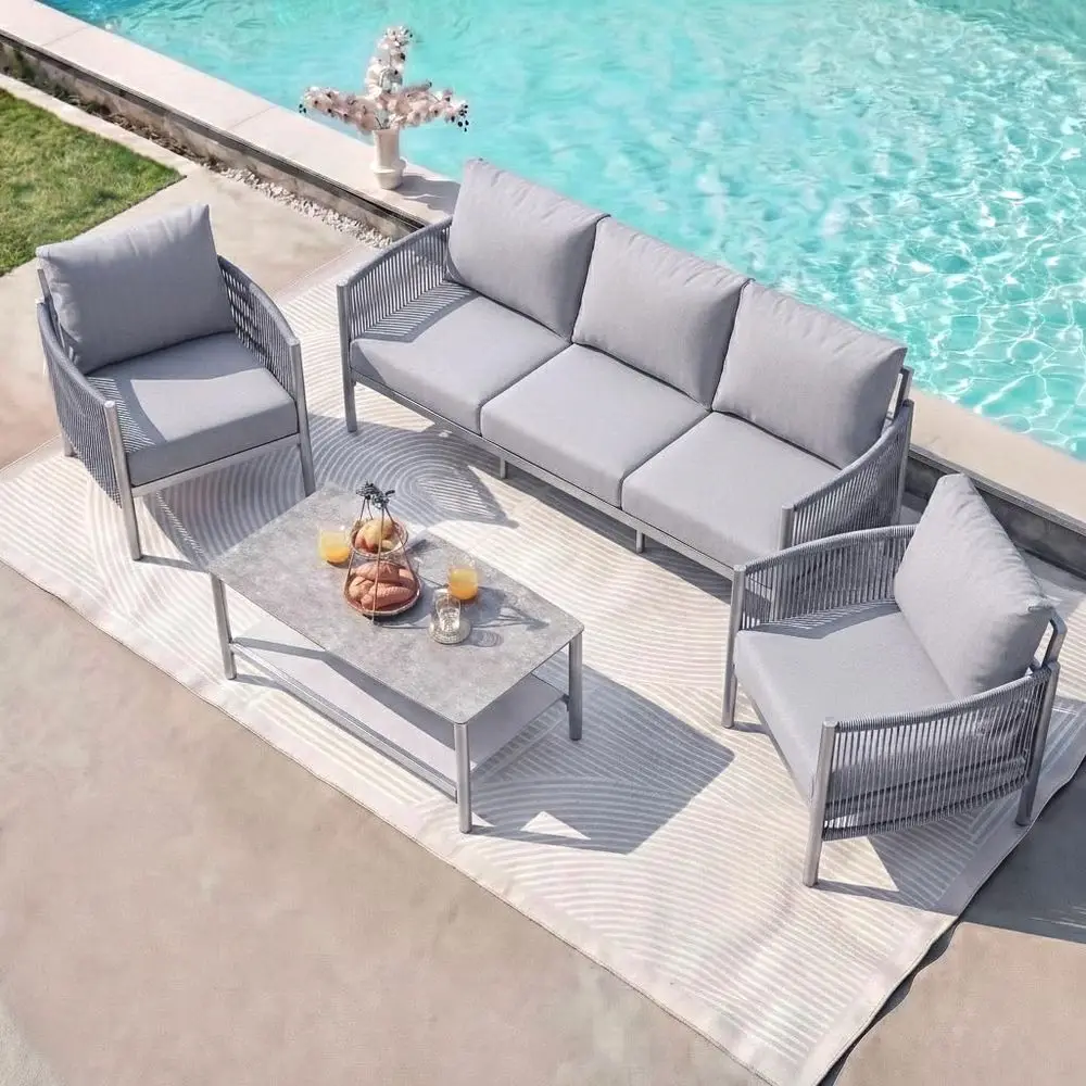 

Patio Furniture Set, 5 Seats Modern Outdoor Sectional Furniture with PE Rope amp DualLayer Coffee Table, Luxury Patio Conversat