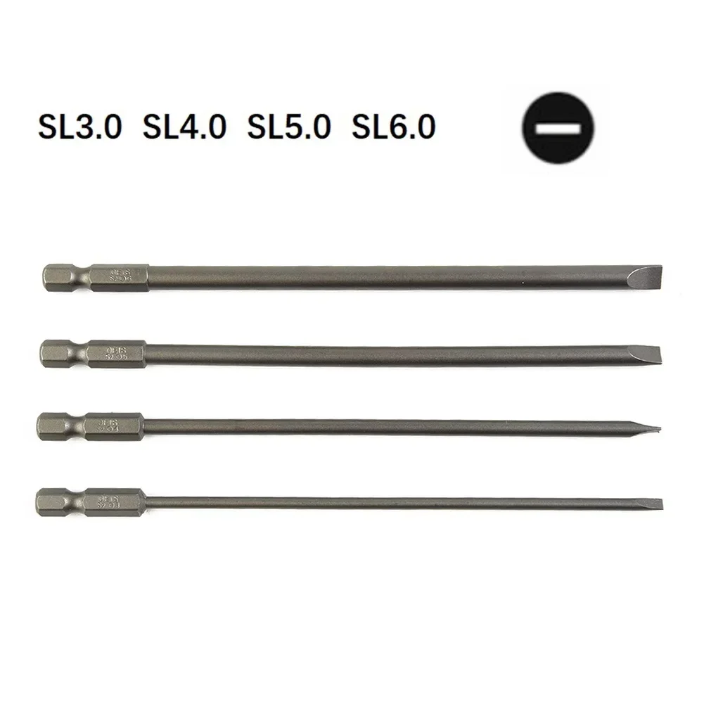 4PCS 150mm Slotted Screwdriver Bits 1/4 Inch Hex Shank Magnetic Flat Head Slotted Tip Screwdrivers Bits SL3.0 SL4.0 SL5.0 SL6.0