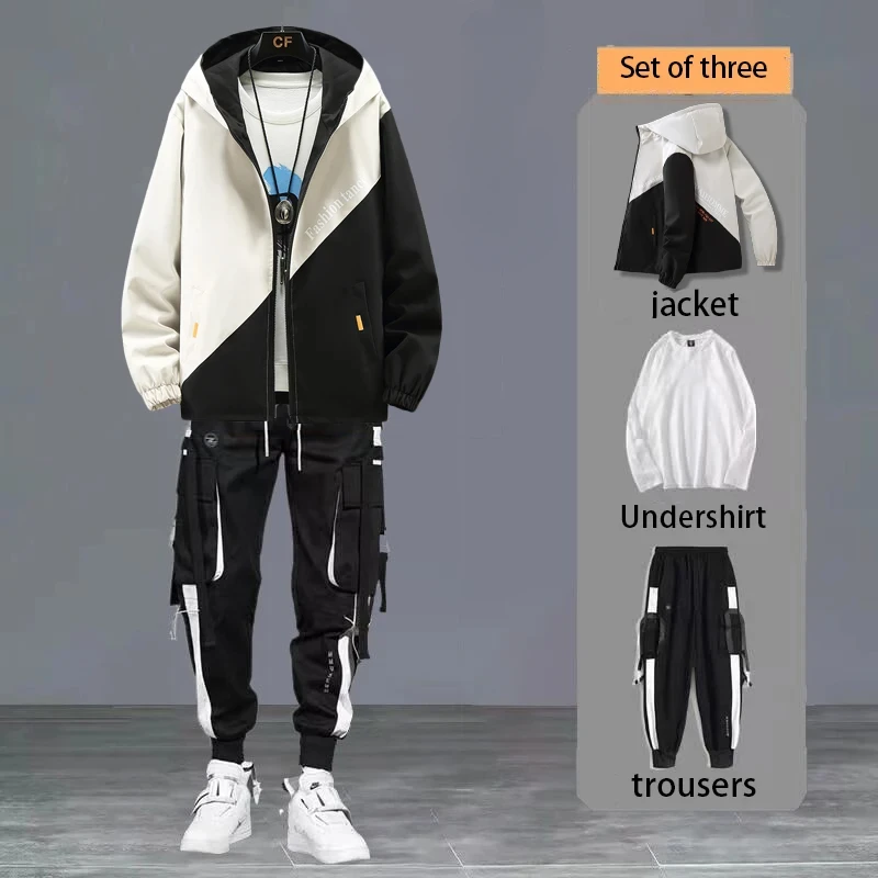 Autumn and Winter Jacket Set Casual Suit Men's Fashion Brand Handsome Work Jacket Outer Pants Three-piece Set/two-piece Set