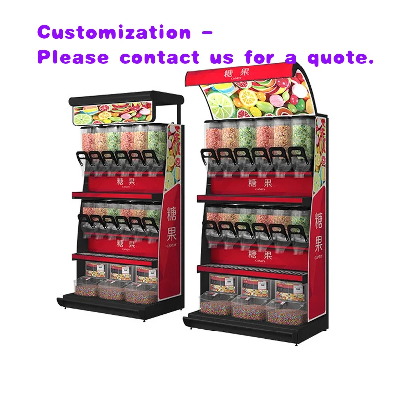 custom.Supermarket Bulk Candy & Snack Display Cabinet with Dried Fruit Storage and Metal Shelves (Island Style)