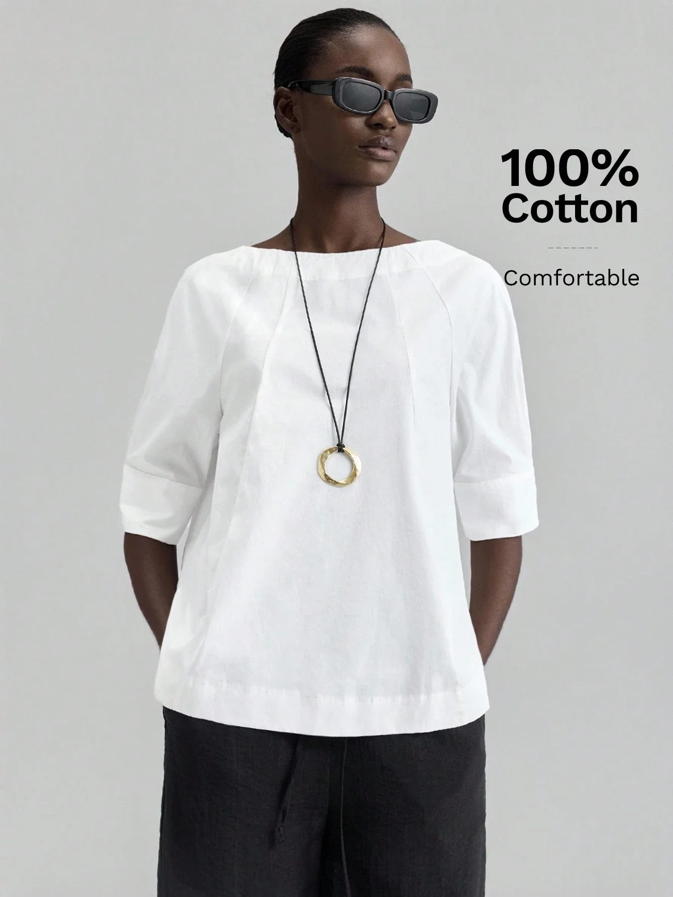 

Женская свободная хлопковая блузка однотонного цвета с коротким рукавом, повседневный топ