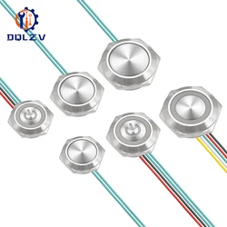 16/19/22mm With wires Short Stroke Waterproof Metal Push Button Switch 1NO Momentary Self Reset Led Light 12-24V