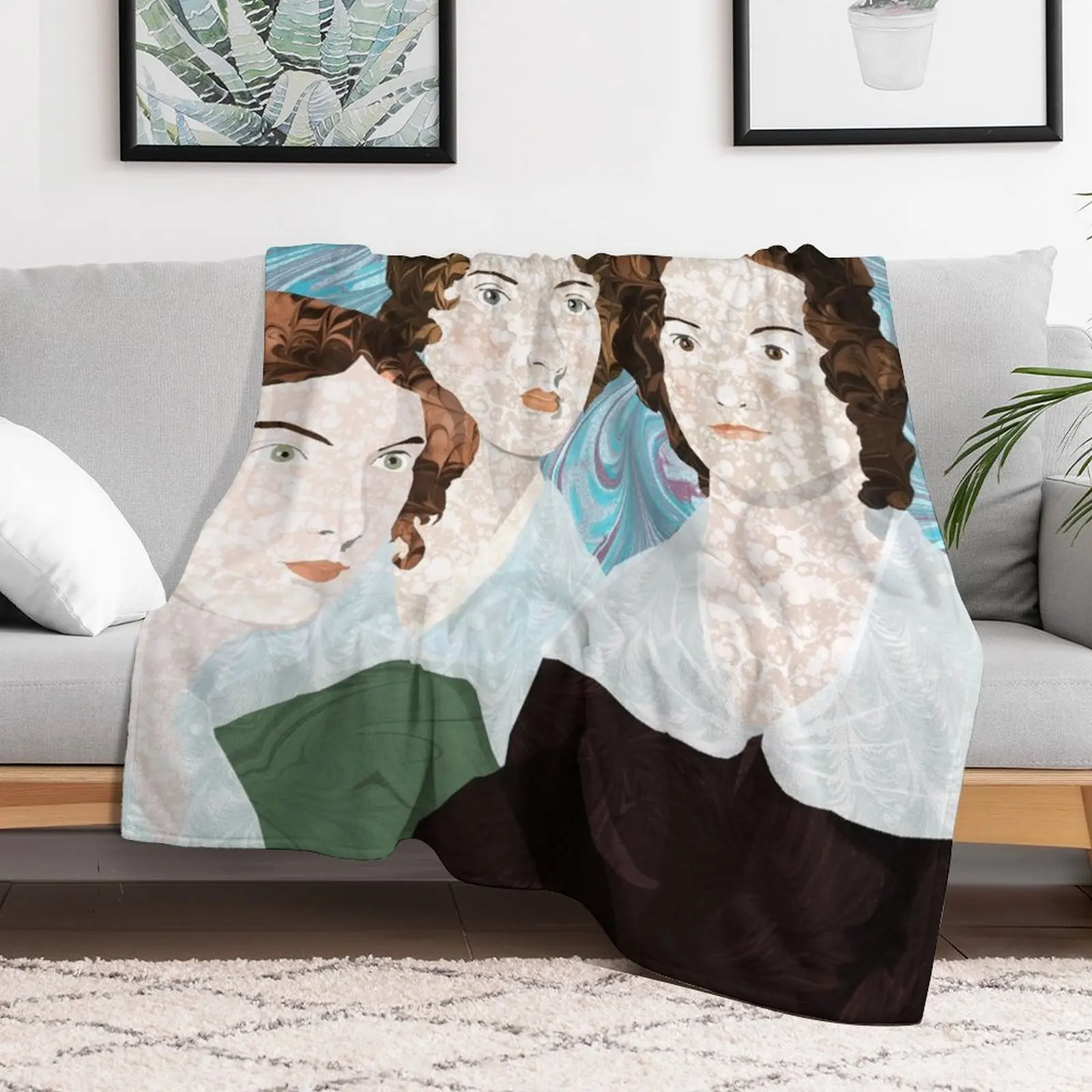 

Bronte Sisters in Marbled Bookbinding Paper Throw Blanket Beautifuls halloween Softest decorative Blankets