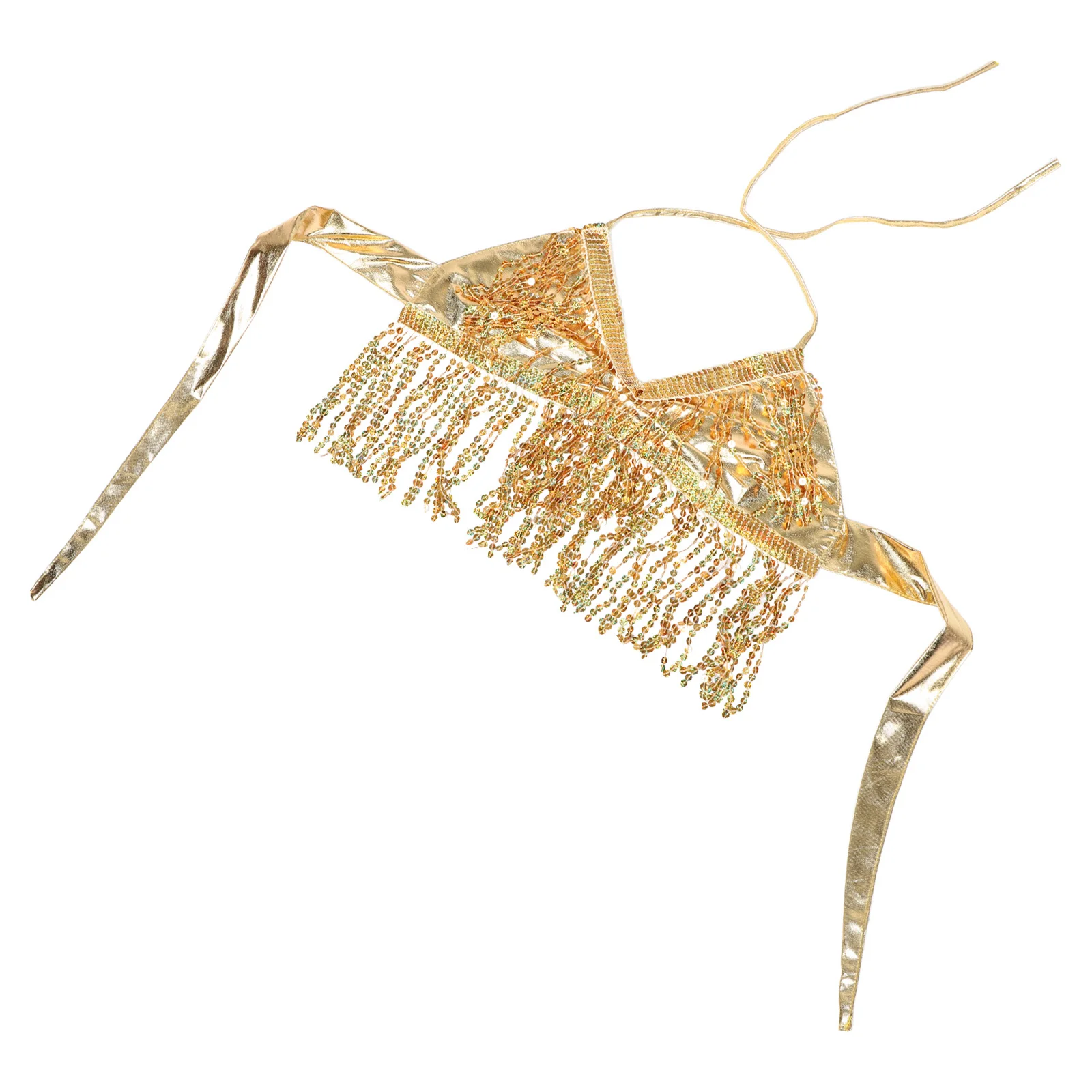 

Sequin Tassel Crop Top Fringe Halter Bra Glitter Dance Costume Halloween Party Festival Clubwear Belly Dance Performance Sparkly