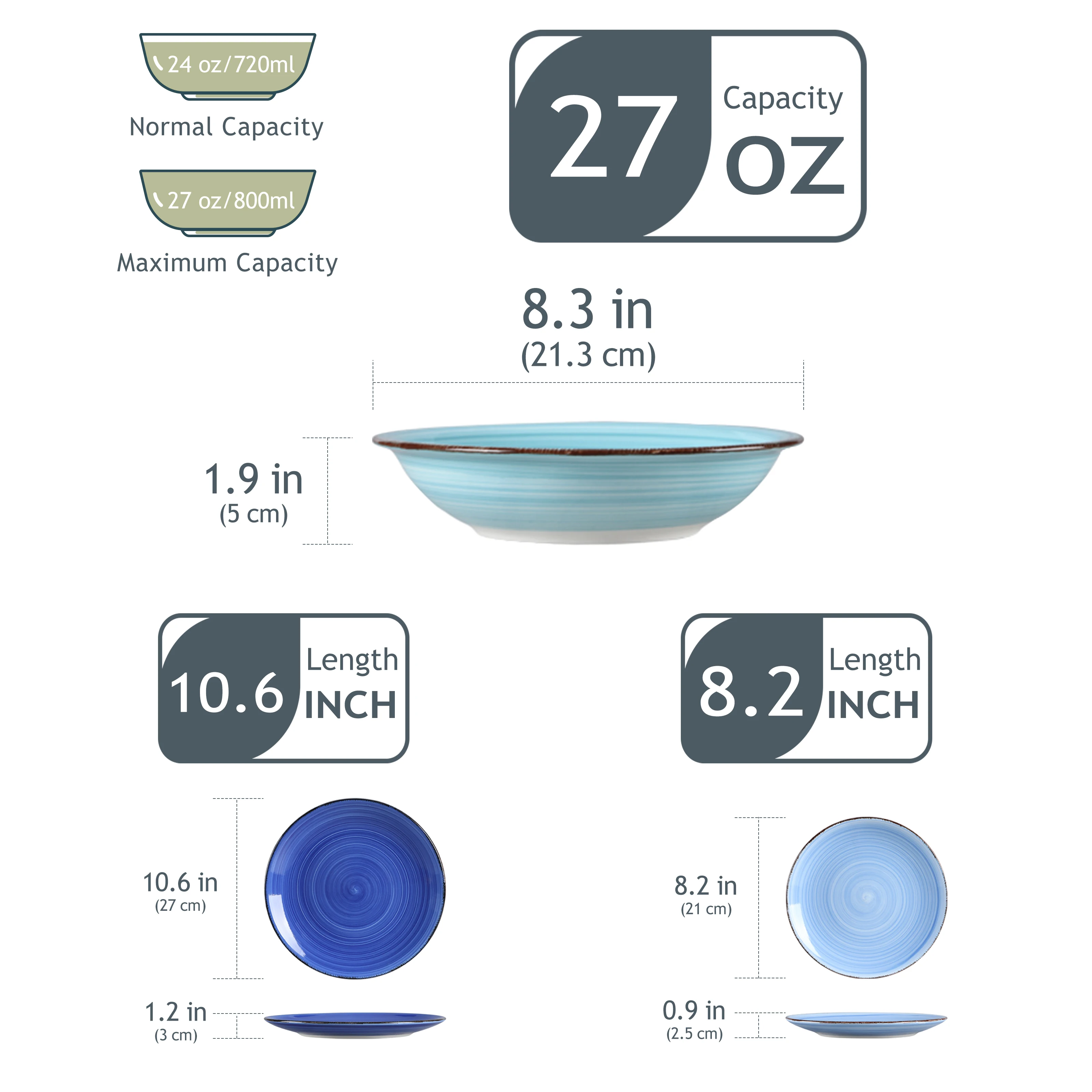 Vancasso BONITA Blue 18/36 Piece Dinnerware Set of Dinner plates, Soup Plates, Dessert Plates Earthenware Service for 12 People