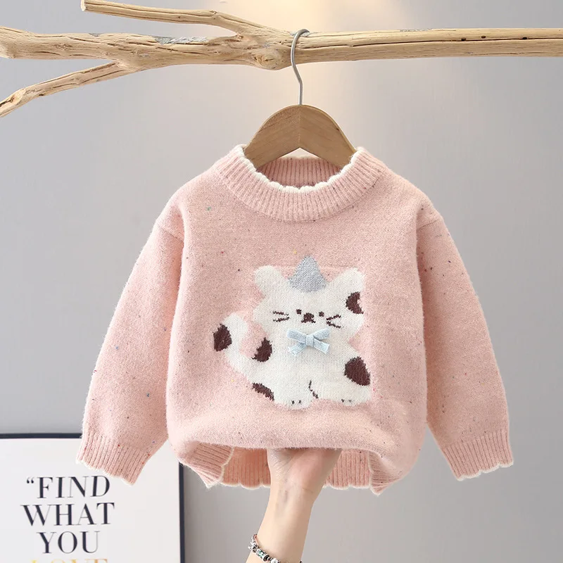 سترة محبوكة للفتيات لخريف وشتاء 2025 بلوزات بأكمام طويلة ورقبة مستديرة بلوفر مريح ملابس أطفال عصرية جديدة #1