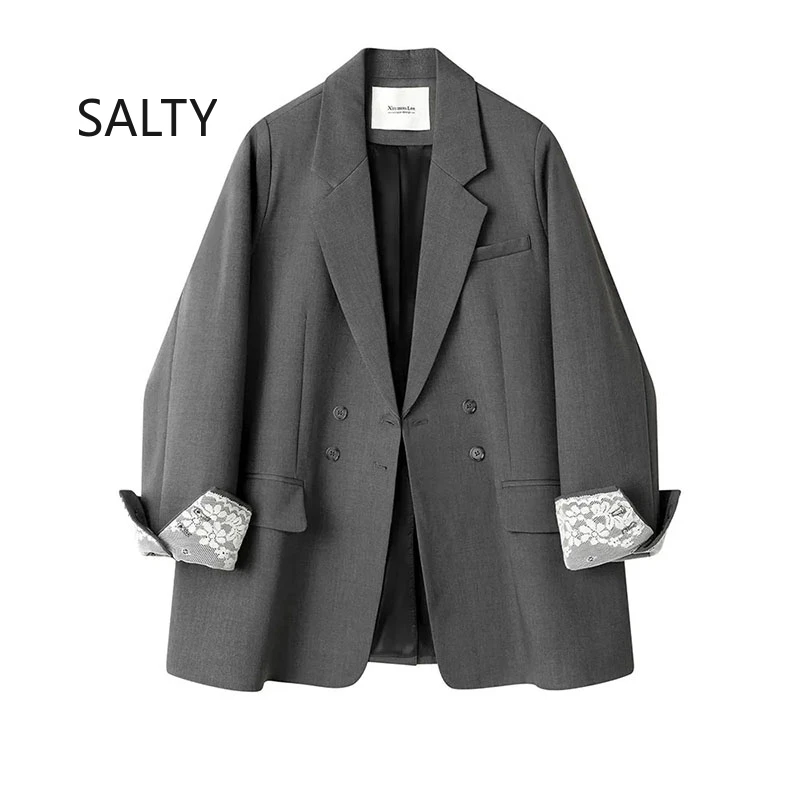 New 2025 Spring Autumn Blazer Women Korean Casual Lace Women's Outerwear Blazer Long Sleeve Jacket