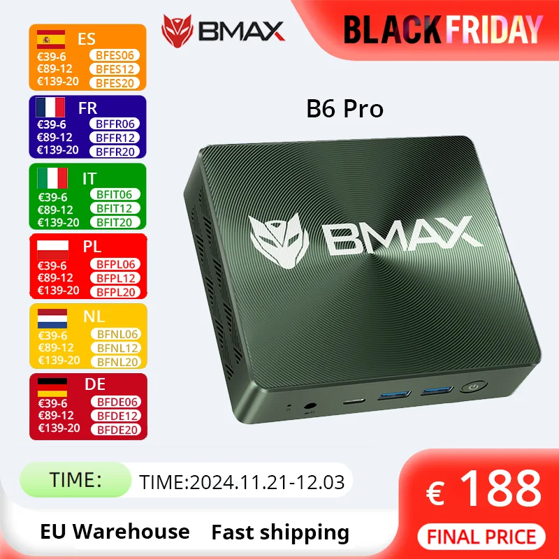 BMAX B6 Pro Mini PC, Intel Core i5-1030NG7 up to 3.5GHz, 16GB LPDDR4 512GB SSD  2*HDMI 3*USB3.0 Wi-Fi 5 Windows 11 Pro