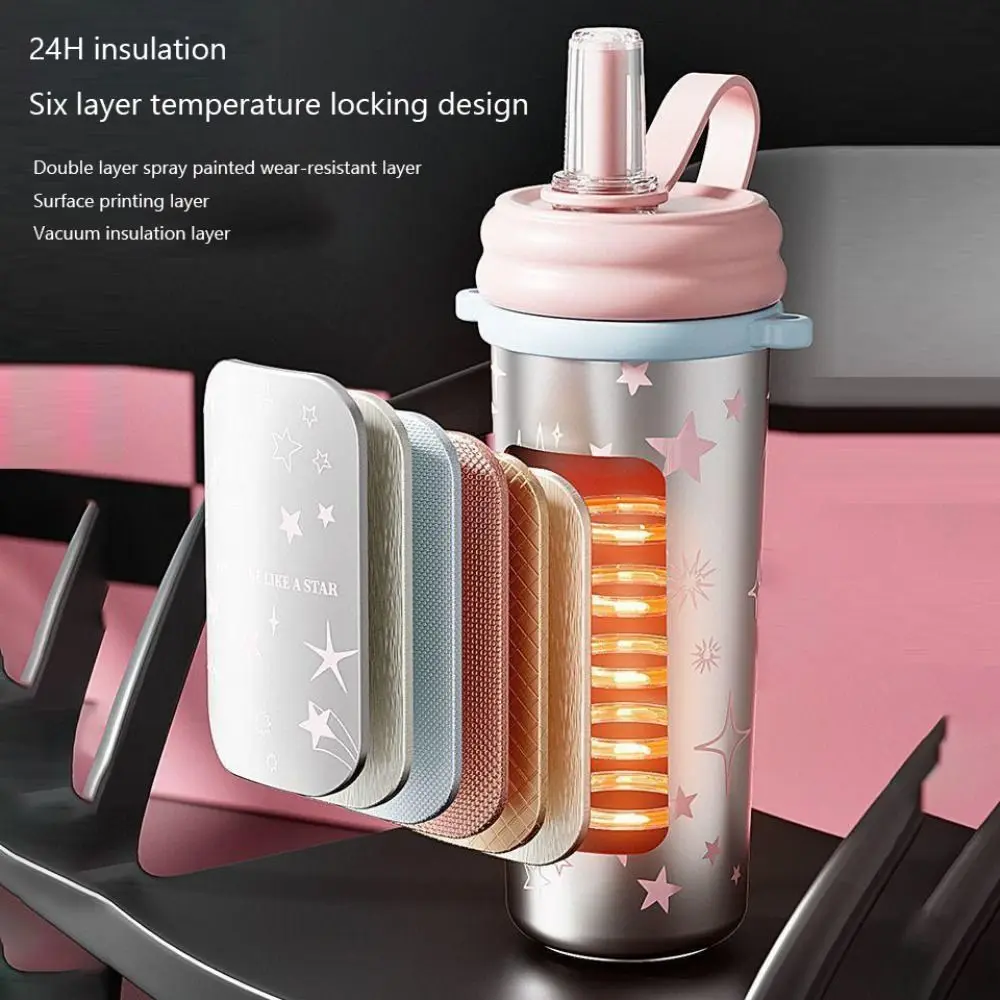 

750ML Straw Thermal Cup Large Capacity 316 Stainless Steel Coffee Cup Tea Storehouse With Lifting Rope&Strap