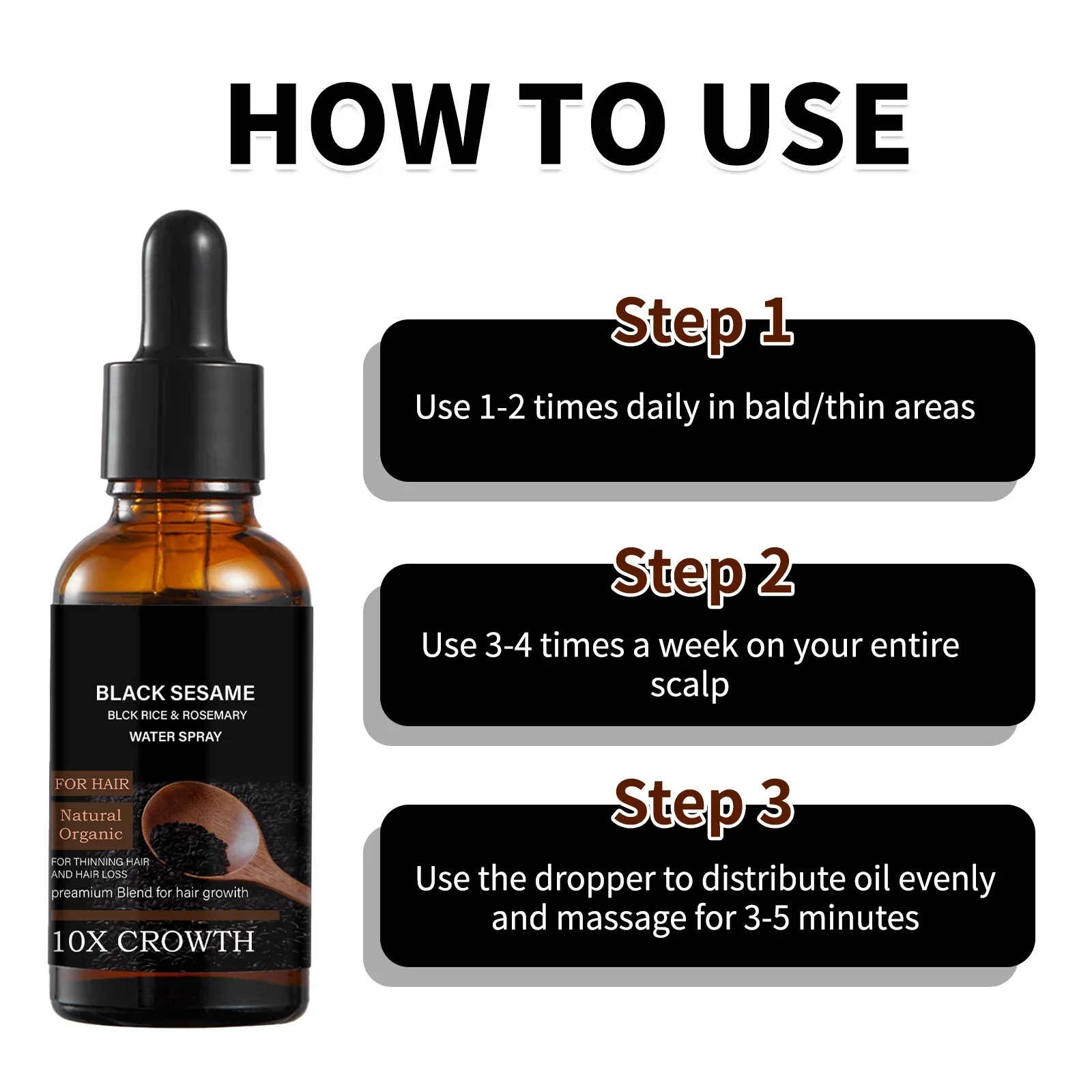 Biologisch zwarte sesam haargroeiserum voor dikker haar, vermindert haaruitval, versterkt wortels (30 ml)