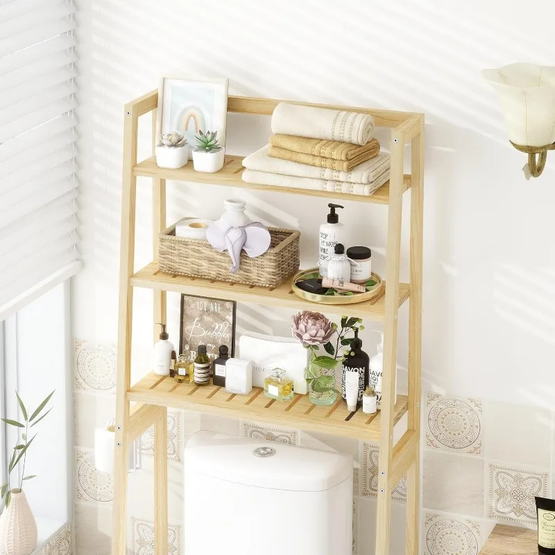 Over The Toilet Storage, Wooden 3-Tier Over-The-Toilet Rack Bathroom Space Saver Organizer, Freestanding Above Toilet