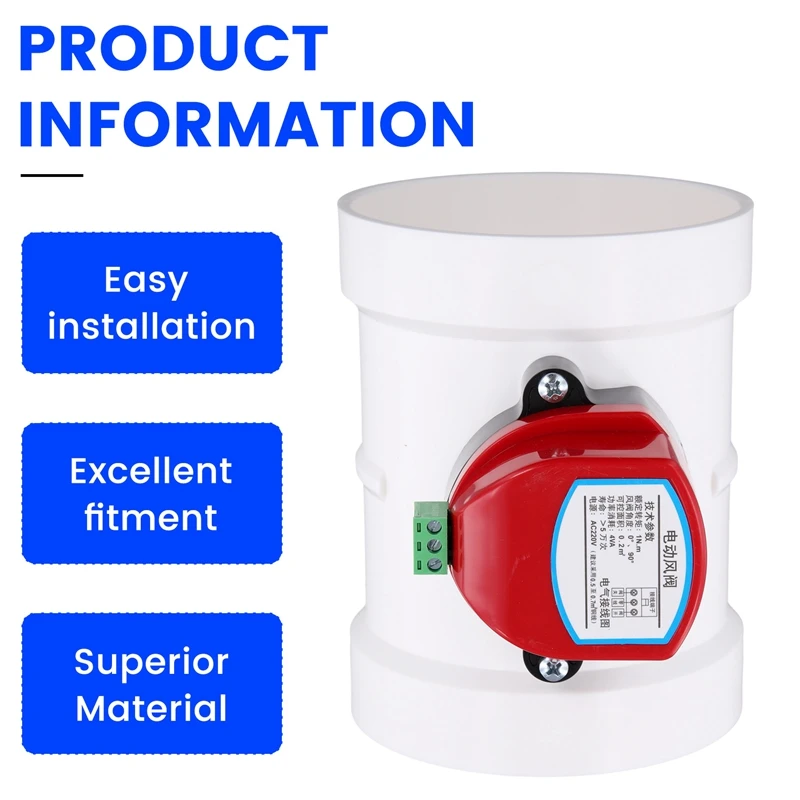 Plastic Motorized Damper PVC Check Valve Air Duct Volume Controller For Ventilation Pipe 220VAC