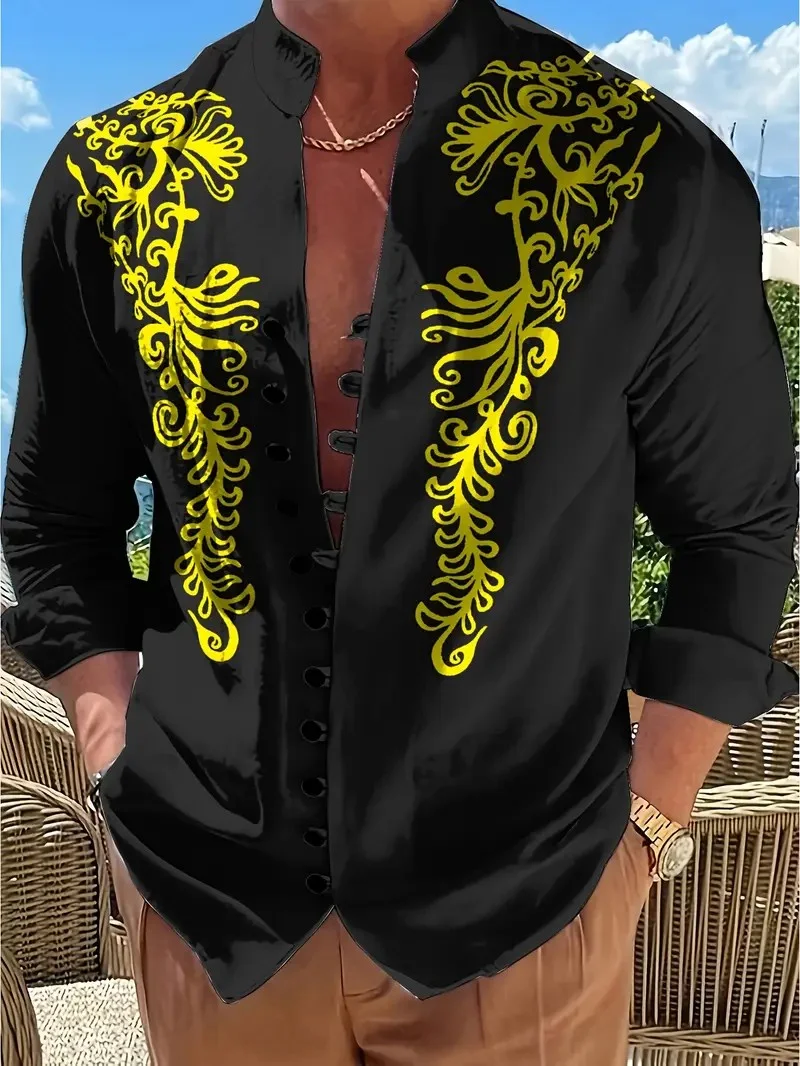 

Men's Long Sleeve Shirt New Printed Button Shirt Fashion Loose Men's Shirt Casual Clothing Muslim Men's Clothing,