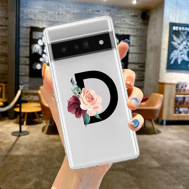 Flower Letters S Phone Case For Google Pixel 9 Pro XL 8 7 6 Pro 8A 7A 6A 5 4 5A 4A 3A XL 5G Silicone Shockproof Soft Clear Cover