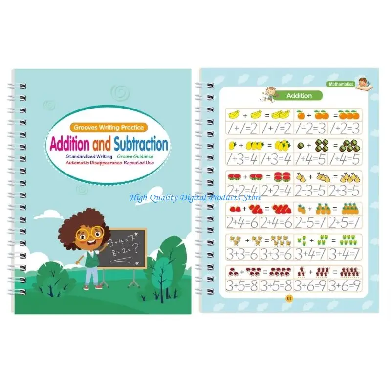 U2JE Children Magical Grooved Handwriting Practice Workbook Letter Number Art Drawing Mathematical Operations Practice Book