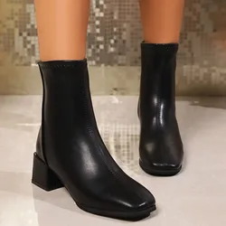 Comfortable Square Heel Zipper Boots for Women 2024 New High Quality Women's Ankle Boots Black Matte Platform Boot Botines Mujer