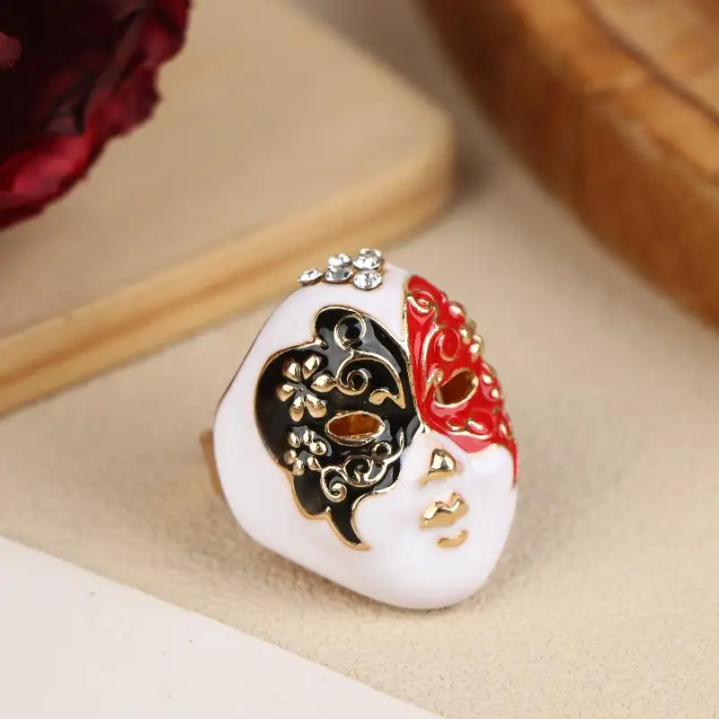 ‘1Pc New Personality Chinese-style Drip Oil Peking Opera Facial Makeup Alloy Finger Rings Adjustable Jewelry Gift