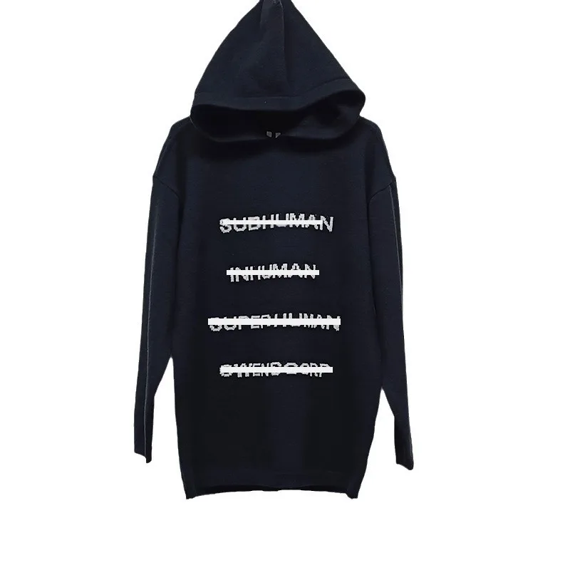 Ro Style Fall/Winter New Arrival Relaxed-Fit Letter-Print Jacquard Thick-Knit Oversized Hooded Sweatshirt