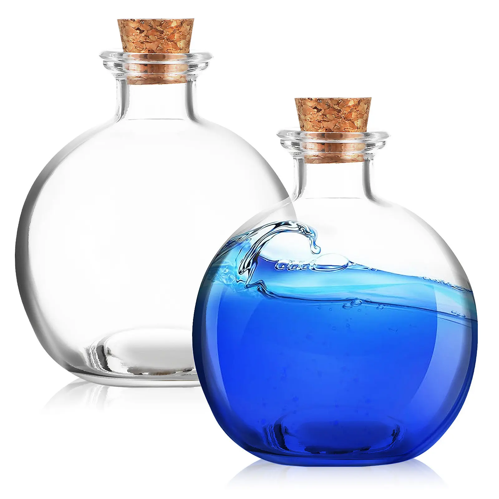 2Pcs 250Ml Spherical Glass Jar Transparent Terrarium Container with Cork Lid for Plant Terrarium Micro Landscape Home Decor