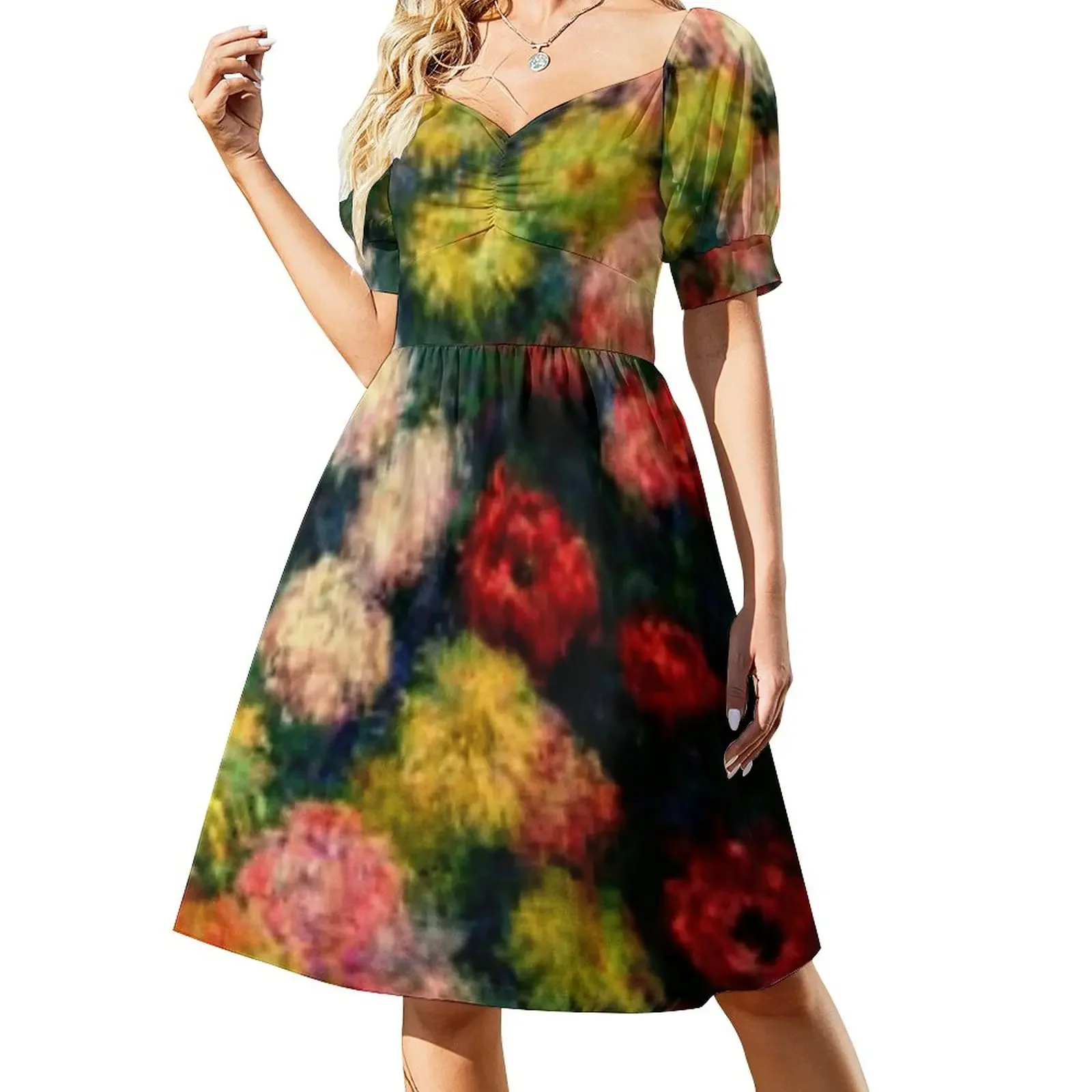 

Claude Monet - Chrysanthemums Floral Art Claude Monet Inspired Short-Sleeved Dress cocktail dresses dresses summer